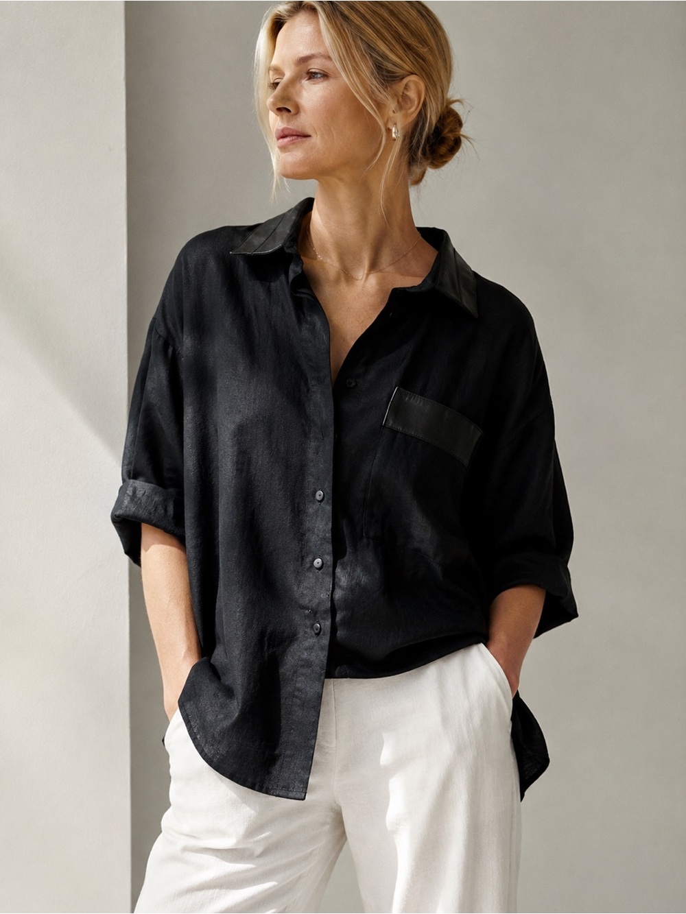 Vintage Erez 100% Linen Black Button-Up Shirt – Size M